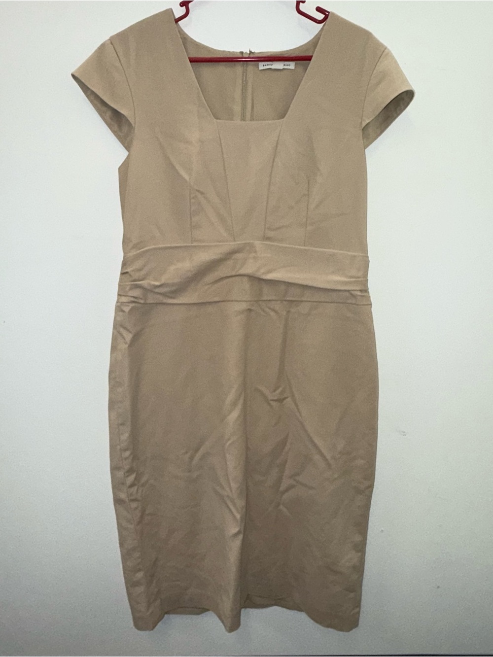 Classic Cap-Sleeve Sheath Dress in Beige